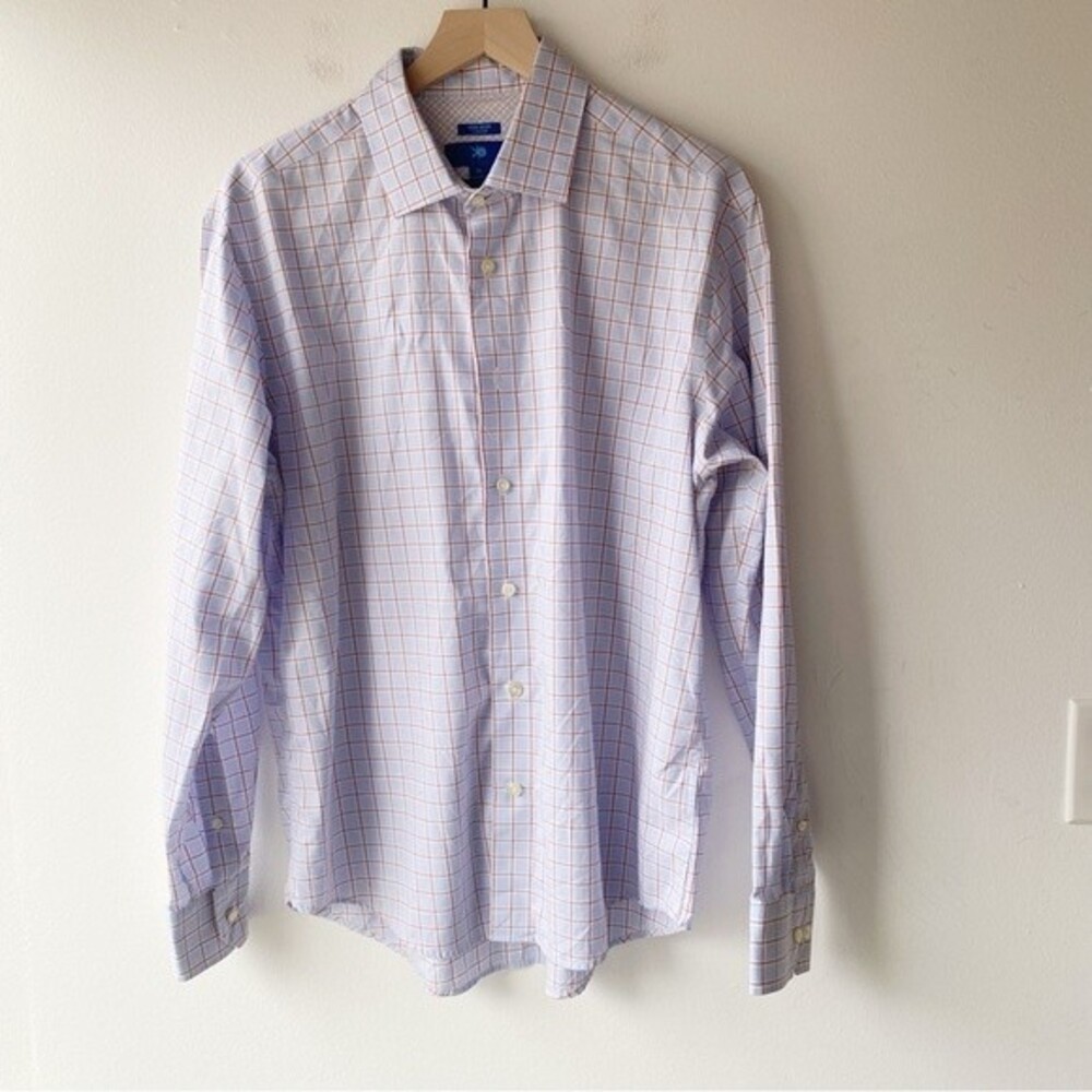 egara non iron slim fit blue and orange plaid long sleeve button down shirt